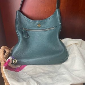 Tory Burch hunter green pebbled Leather handbag